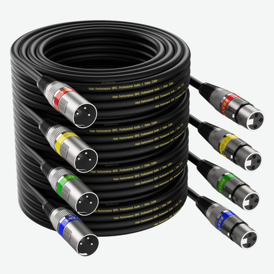 XLR Cable 10Ft 4 Pack - Mic Cables Balanced DMX Cable Male to Female | Premium P