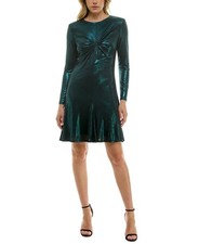 Taylor Women's Metallic Twist-Front Fit & Flare Dress Green Size 10 SALE $128
