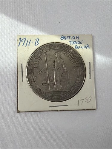1911 B United Kingdom British SILVER Trade ONE Dollar