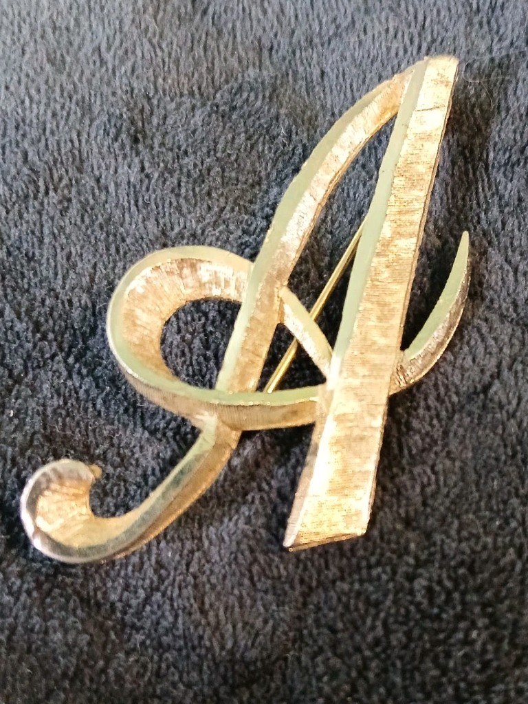 Mamselle Monogram Initial A Brooch Cursive Gold T… - image 1