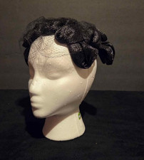 Vintage Black Cocktail Hat with Netting  Bow  1950s Formal Fascinator
