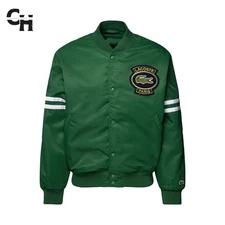 Letterman Lacoste Green Satin Varsity Jacket Vintage Retro Classic Style