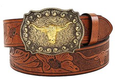 Utaly Western Cowboy Cowgirl Leather Belts - Suit for 25-31" waist Brown-1