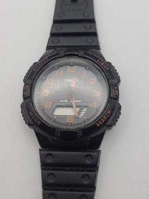 Men's CASIO Tough Solar Watch Black/Orange Analog-Digital AQ-S800W NEED REPAIR