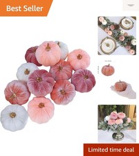 12 Pcs Small Rustic Faux Velvet Pumpkins Decorative Blush Coral Pink Peach Iv...