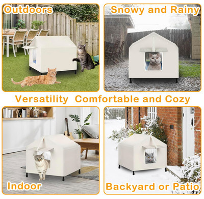 Insulated Outdoor Cat House Weatherproof Shelter with Awning & Escape ...