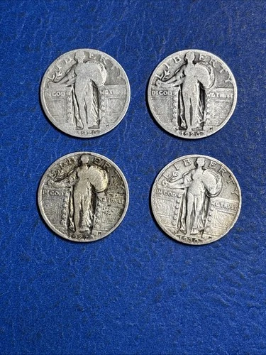 4-different Standing Liberty Quarters 90% Silver