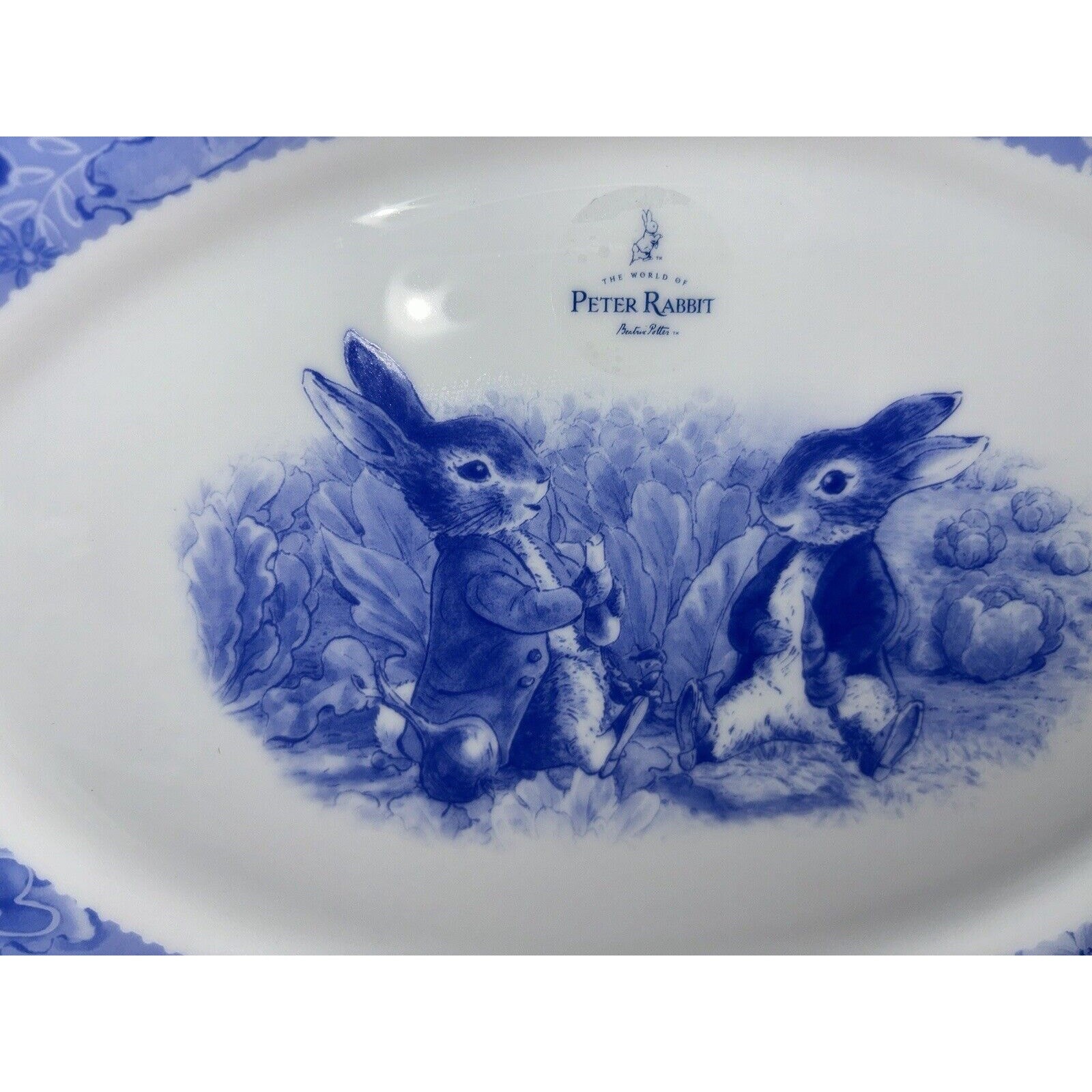 Beatrix Potter Peter Rabbit Blue Toile Porcelain Oval Serving Platter ...