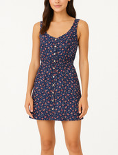 Forever 21 XXI Mini Dress Women's Medium Button Front Stretch Floral Boho 2415