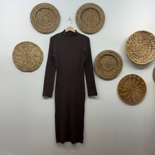 ASOS Neutral Brown Mock Neck Stretch Ribbed Knit Midi Sweater Dress 10