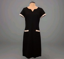 Talbots Womens Shift Dress Black White Fringe Pockets Stretch Size 2 Preppy Chic