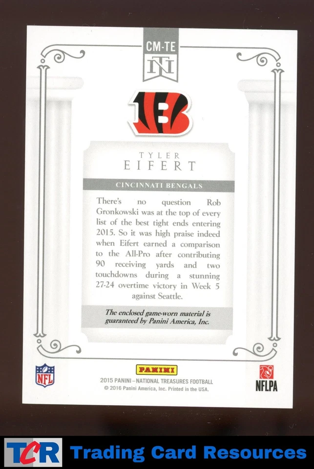 2015 Panini National Treasures #CM-TE Tyler Eifert Century Materials Prime #/49 - Image 2 of 2