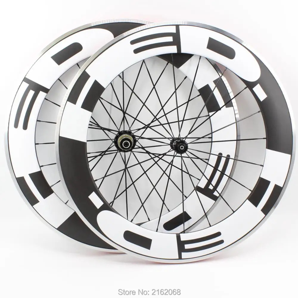 700C 80mm Carbon Fibre Bicycle Wheelset Road Bike Rims with Alloy Brake Surface