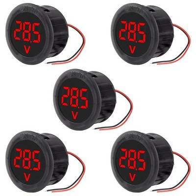 DWEII 5PCS DC 4-100V LED Digital Display Circular Two-Wire Voltmeter Red 