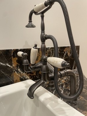 Exposed Tub Faucet And Hand Shower Set Marble Handles