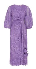 Farm Rio Guipure Cut Out Midi Dress Lace Eyelet Crochet Purple Vintage XXS