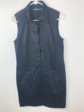 Lauren Ralph Lauren Black Sleeveless Sheath Dress SZ8 Collared 1/2 Button  A12