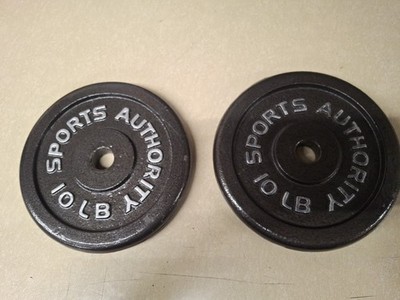 Pair of 10 lb Sports Authority Standard Size Barbell Weight Plates 20lbs Total
