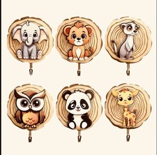  6 Pcs Wall Hook self adhesive Small Hooks Animal themed Coat Rack for Childrens