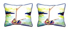 Pair of Betsy Drake Pink Sailboat Large Indoor Outdoor Pillows 16 Inch X 20 Inch