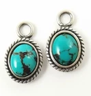 Carolyn Pollack Relios Sterling Silver Turquoise Oval Drop Charm Earrings