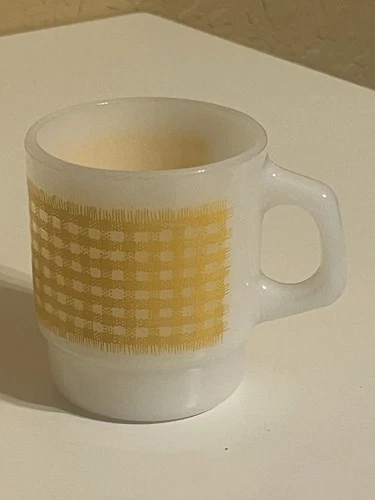 Vintage Fire King Yellow Gingham Retro Mug
