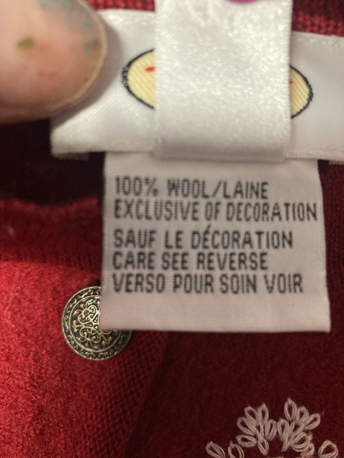 Talbots Red Wool Embroidered Button Cardigan Swea… - image 5