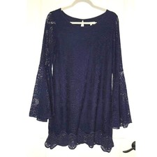 Charlotte Russe Navy Blue Lace Bell Sleeve Shift Dress J9538 Womens Medium