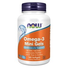 NOW Omega-3 Mini Gels Fish Oil 180 Softgels Cardiovascular Support, Easy Swallow