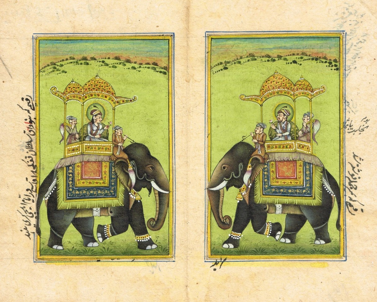 Indian Miniature Painting Of Emperor & Empress Riding Art On Paper