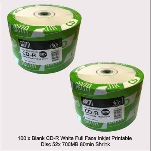 100 x Arita Ritek CD-R IFull Inkjet Printable 52x Speed Discs 700MB ...