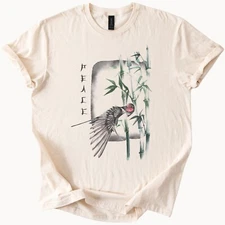 Bamboo Bird Peace Nature Graphic T-Shirt Art Tee Top