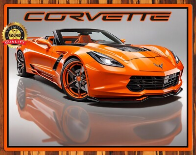 Corvette - Amplify Orange - Sketch Drawing - Promo Rare - Metal Sign 11 x 14