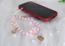 Elegant Pink Beaded Phone Strap with pink Charm   Stylish  Functional Accessory