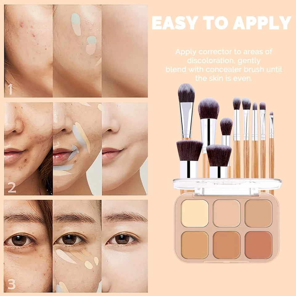 6 Farben Concealer Abdeckcreme Camouflage Palette Mit 11 Stück Kosmetikpinsel, C - Bild 3 von 4