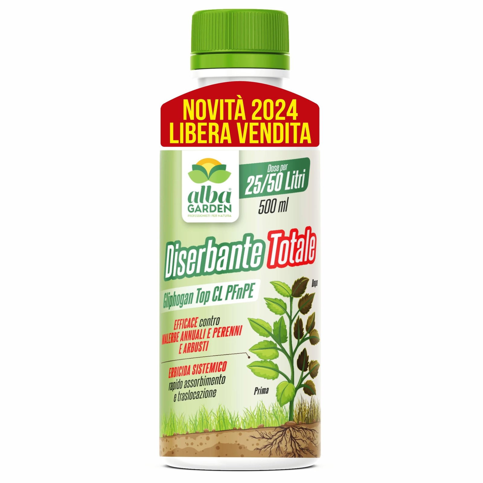 Diserbante Totale 500 ml Erbicida Glifosate Sistemico Gliphogan Top PFnPE