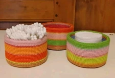 Set Of 3 Bathroom Shelf Organizer Storage Baskets. Handmade Cotton Crochet 