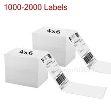 1000-2000 4x6 Fanfold Direct Thermal Shipping Labels for Zebra and Rollo Printer