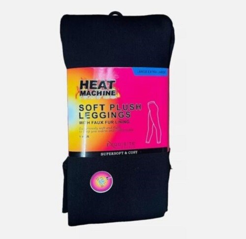 Neu Damen weiche Plüsch mit Kunstfellfutter Thermo schwarz Winter warme Leggings - Bild 1 von 3