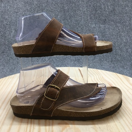 White Mountain Sandals Womens 9 M Darly Flip Flop Brown Leather Buckle Slip On