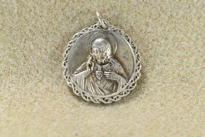 Vintage Sterling Silver Religious Sacred Heart of Jesus Pendant -- 2175 ...