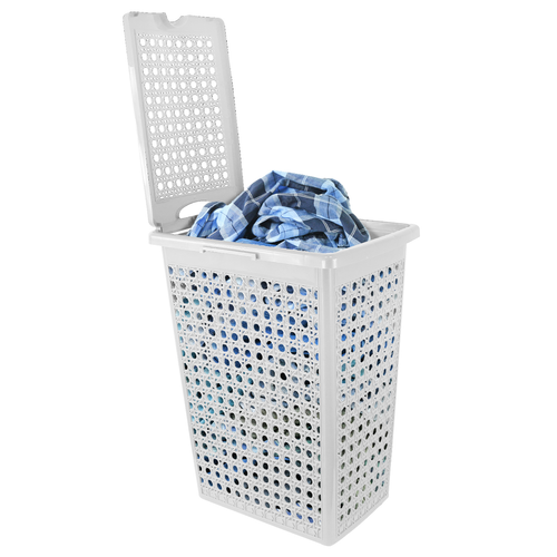 Laundry Washing Basket Hamper Storage Bathroom Linen Clothes Lid Rattan Plastic - Picture 4 of 5