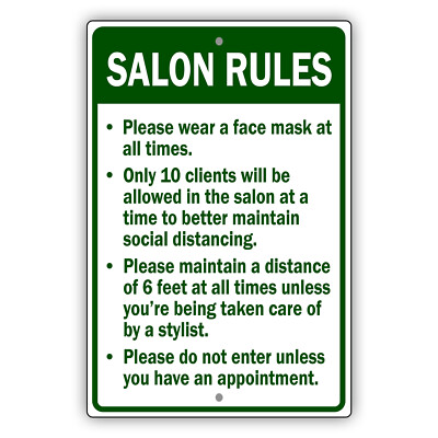 Salon Rules Social Distancing Unique Safety Notice Novelty Aluminum Metal Sign