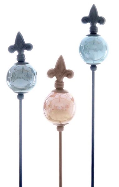 Dekorativer Ausgefallener Gartenstecker Motiv Lilie Metall Mit Farbigen Kugeln-image