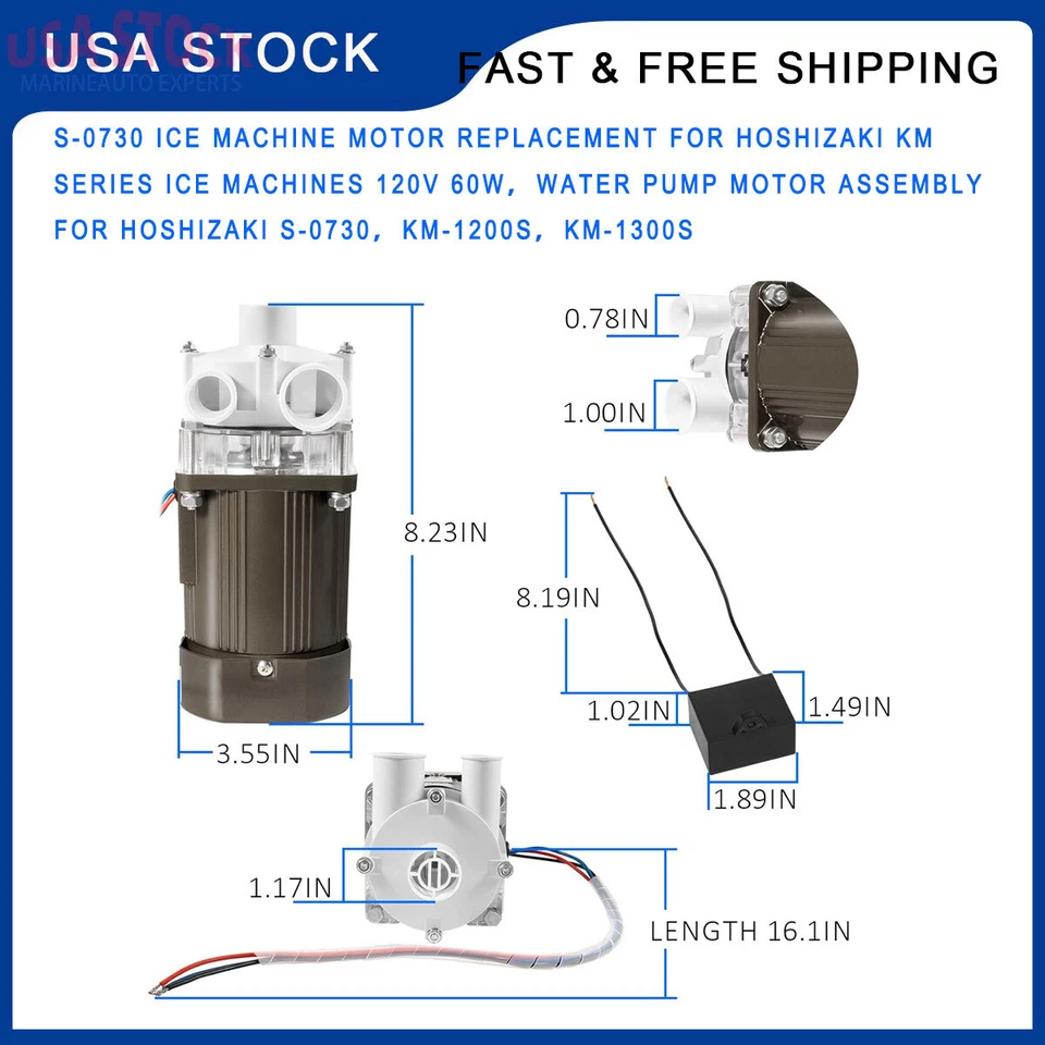 Repuesto motor máquina de hielo Hoshizaki S-0730 para KM Series KM-1200S 1300S 120V Foto 2 de 4