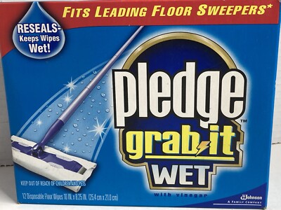Pledge GRAB IT Wet Floor Wipes  NEW  12 Pack  Sealed 10'' x 8.25''