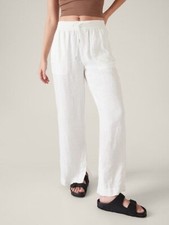Athleta Retreat Linen Wide Leg Pant Cala Lily White  533474 NEW