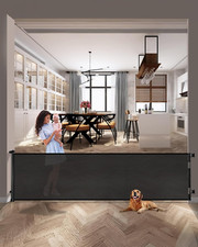 Extra Wide 118" Retractable Baby  Pet Gate for Indoor/Outdoor Safety Black 