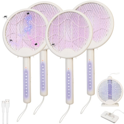 infactory 4er 2in1-Akku-Insektenvernichter & Fliegenklatsche mit UV-LEDs