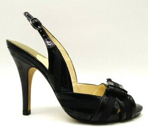 black patent peep toe slingback heels